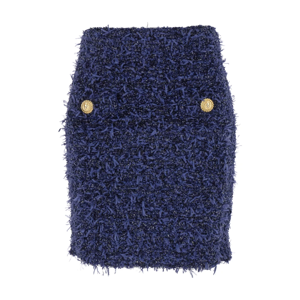 Balmain Women's Blue Tweed Short Skirt