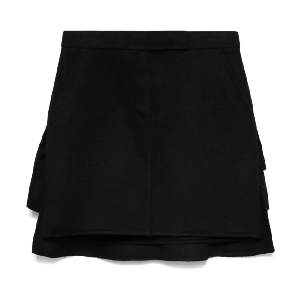 Max Mara Zwarte Geborstelde Rok Laagjes Details Black Dames