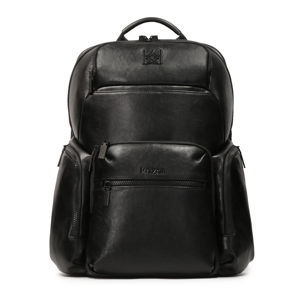Kazar Mannelijk Zwart Leren Rugzak Met Laptopvak