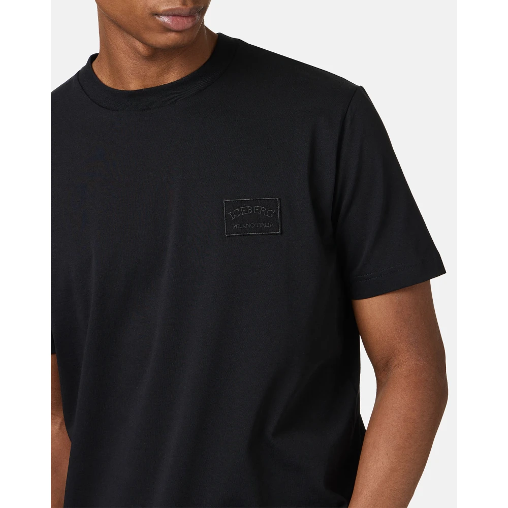Iceberg Zwart katoenen jersey T-shirt met geborduurd logopatch Black Heren