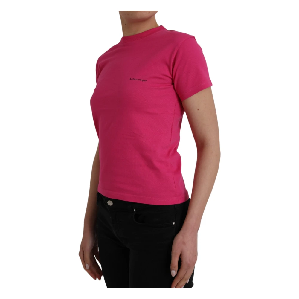 Balenciaga Katoenen T-shirt met Ronde Hals en Korte Mouwen Pink Dames