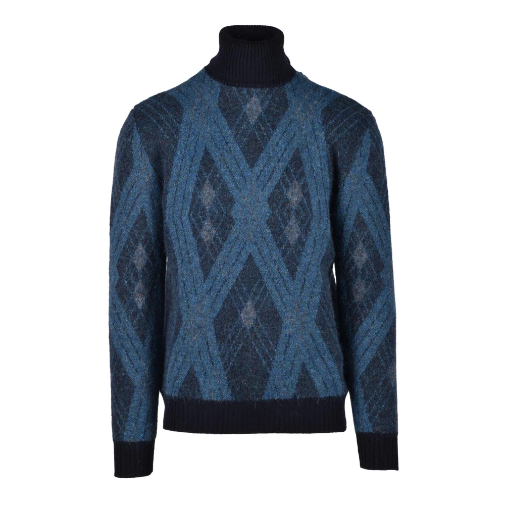 Alpha Studio Mohair Wolmix Gebreide Trui Blue Heren