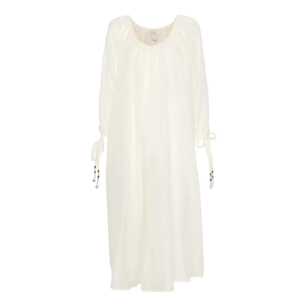 120% Lino White Summer Dresses, Female, M, Long Linen And Cotton Dress