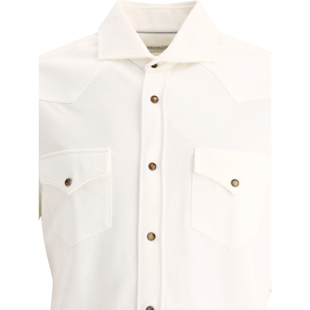 BRUNELLO CUCINELLI Overhemd met borstzakken van 100% katoen White Heren
