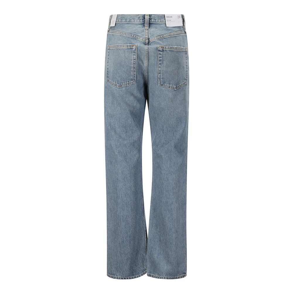 Agolde High-Waisted Straight Jeans met Scheuren op de Knieën Blue Dames