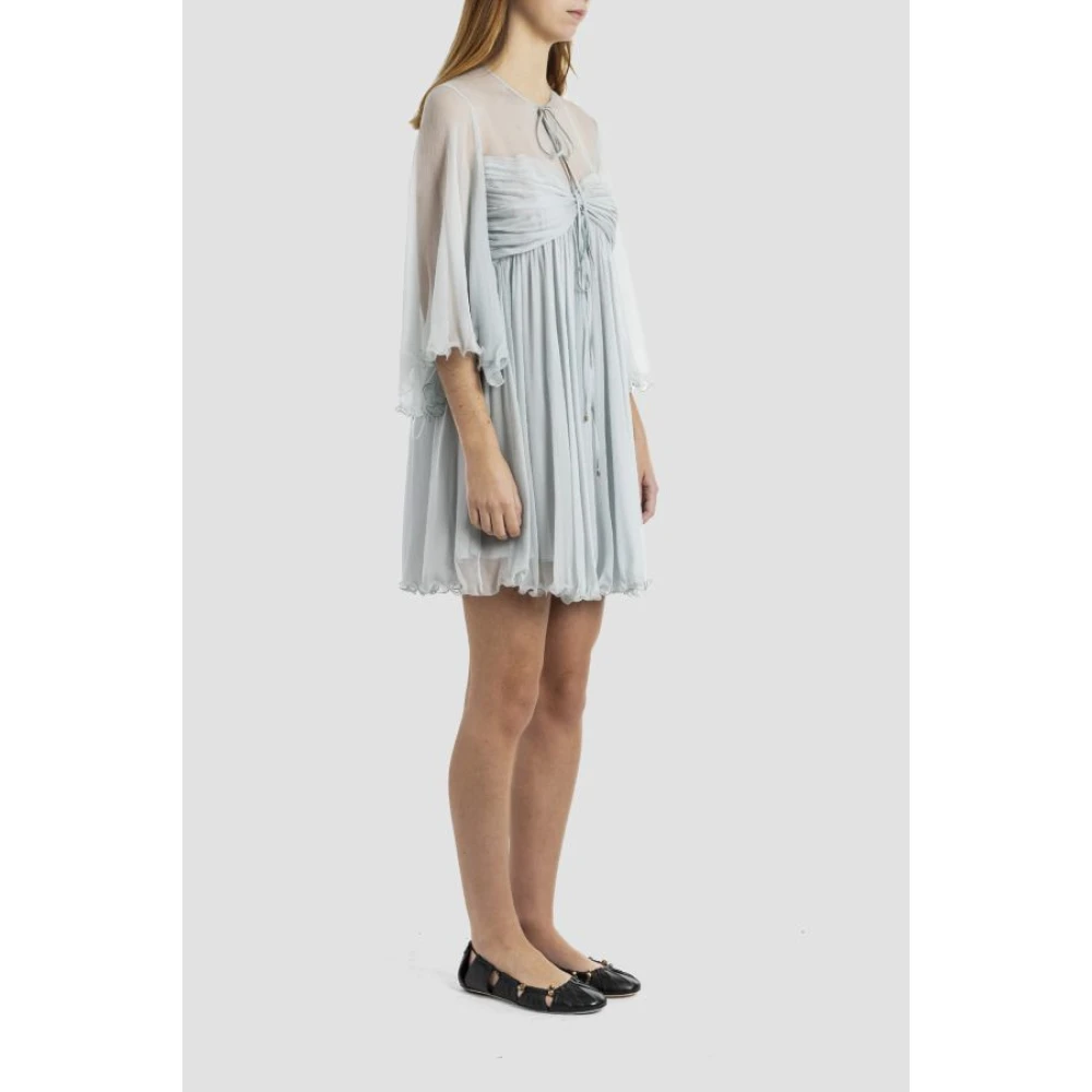 Chloé Zijden Mini-jurk met Geplooide Randen Gray Dames