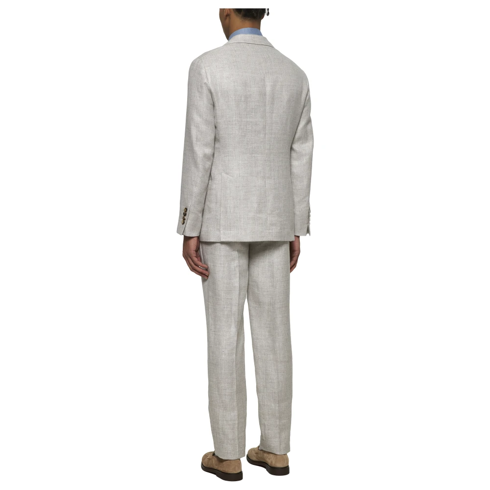 BRUNELLO CUCINELLI Beige Linnen Wol Zijde Blazer Broek Gray Heren