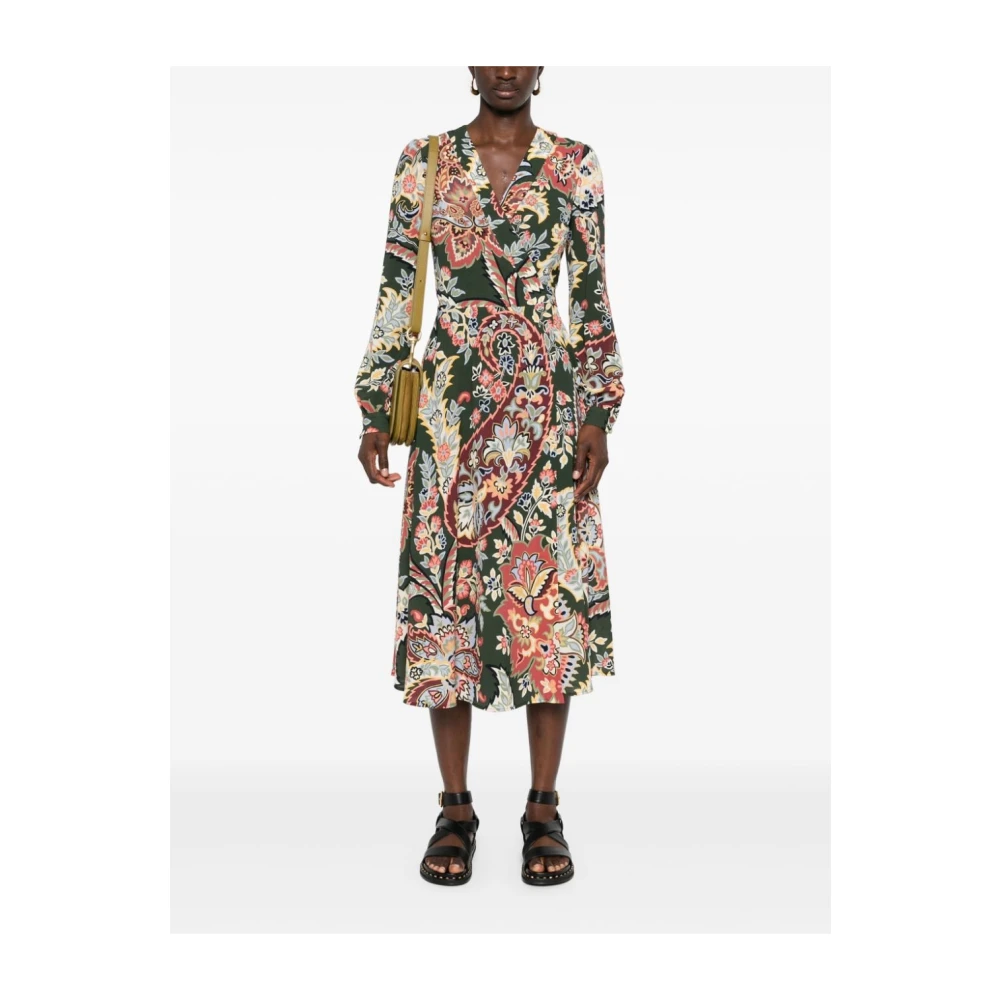 ETRO Bloemen Wrap Jurk Groen Multicolor Dames