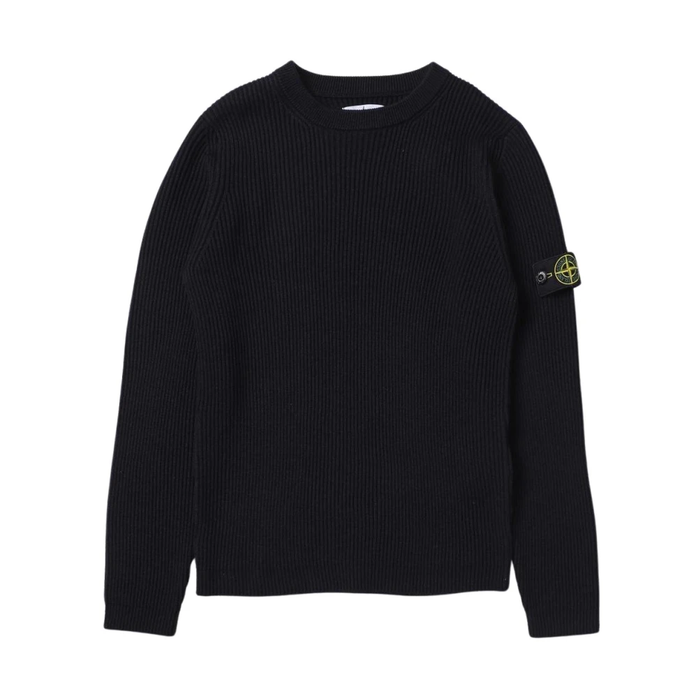Stone Island Unisex Kids Blue Ribbed Knit Jumper - Kids Knitwear - 8 Y - Kids