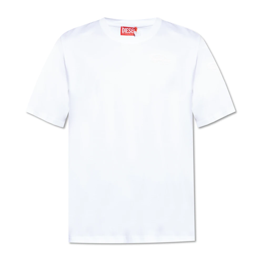 Diesel Wit Logo Crew Neck T-shirts White Heren