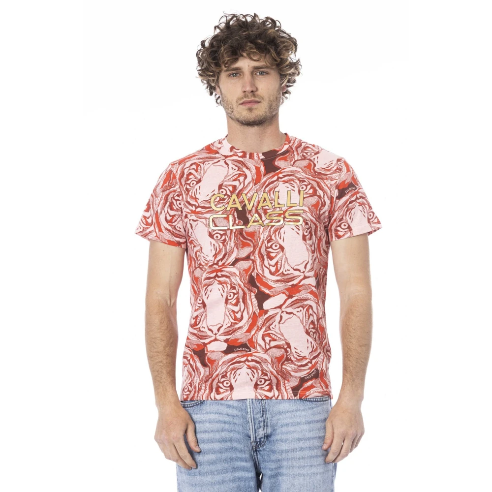 Cavalli Class Fantasy Print Logo T-shirt Rood Katoen Multicolor Heren