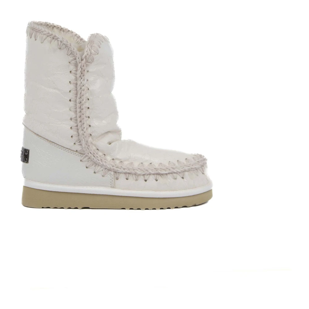 Mou Witte Eskimo Laarzen met Metalen Logo Patch White Dames