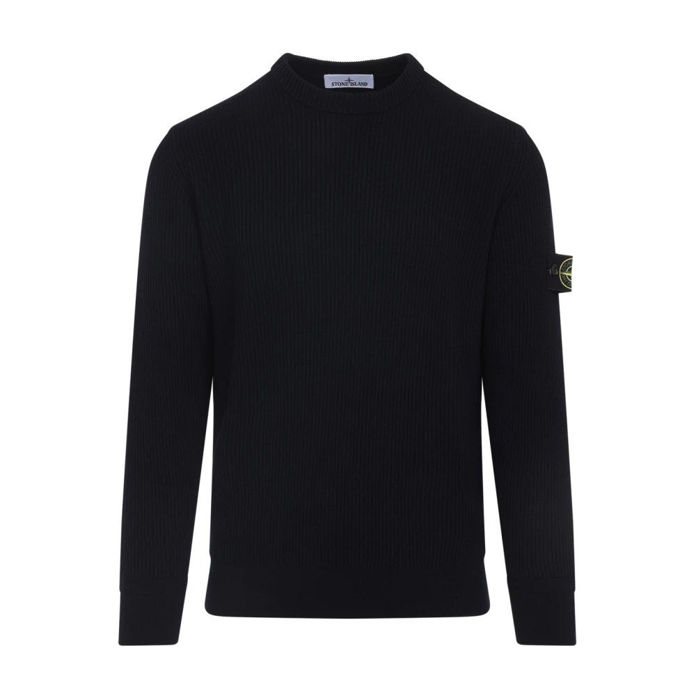 Stone Island Ribbed Virgin Wool Jumper - Male - Round-Neck Knitwear - Blue - M - Knitwear - Image 4