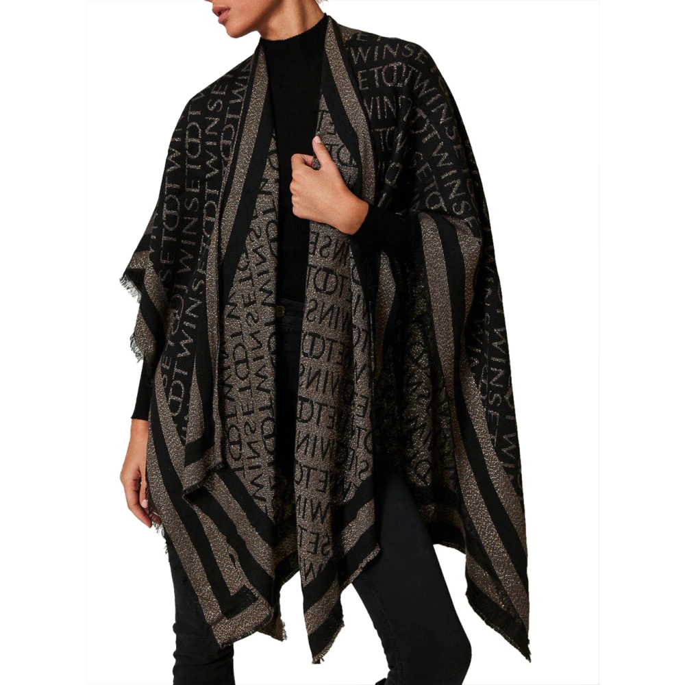 Twinset Zwart Sjaal met Logo Jacquard Ontwerp Black Dames