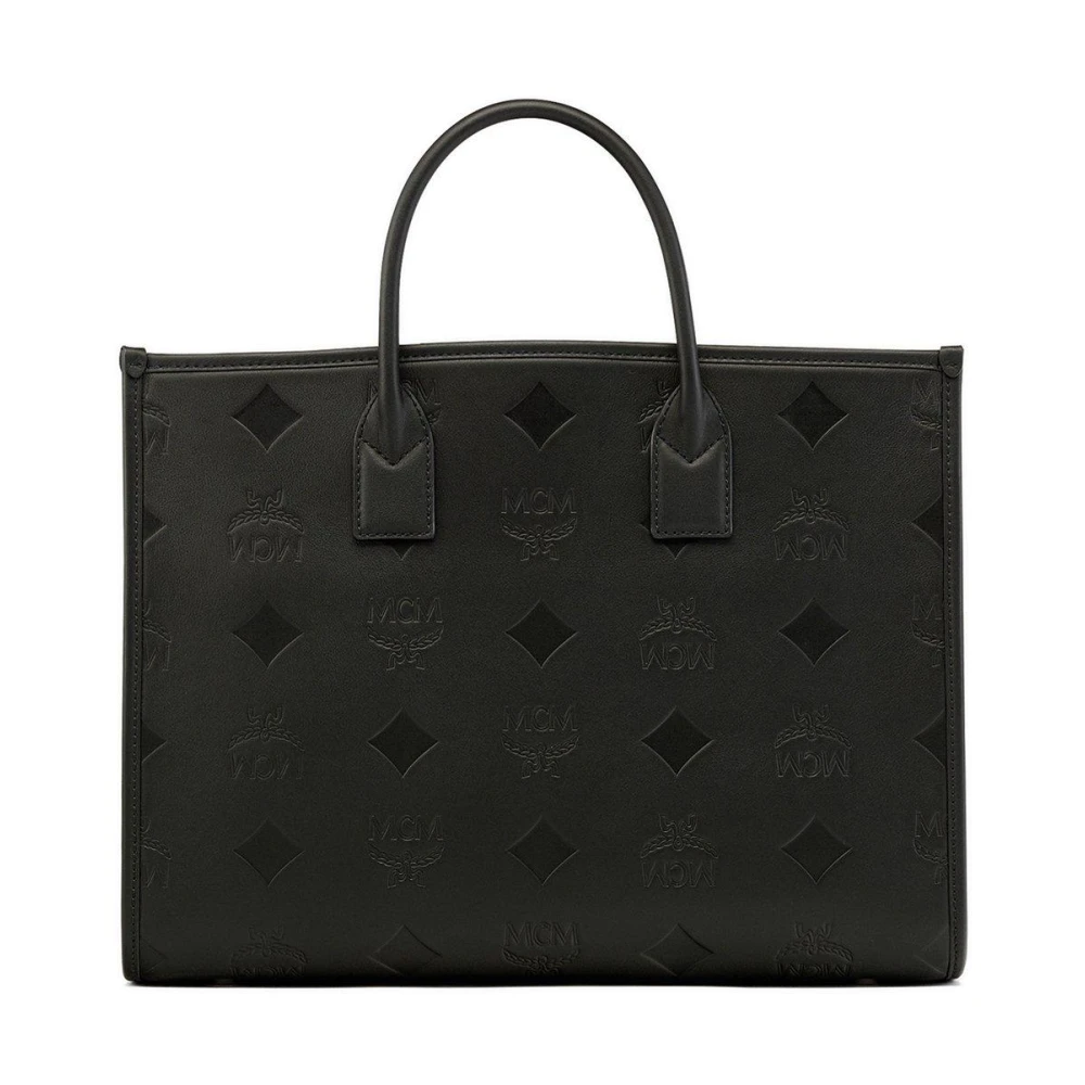 MCM München leren draagtas met Maxi-monogram Black Dames