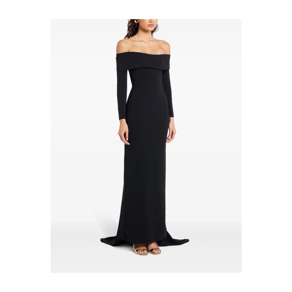 Solace London Zwarte Off-Shoulder Jurk Tot Op De Grond Black Dames