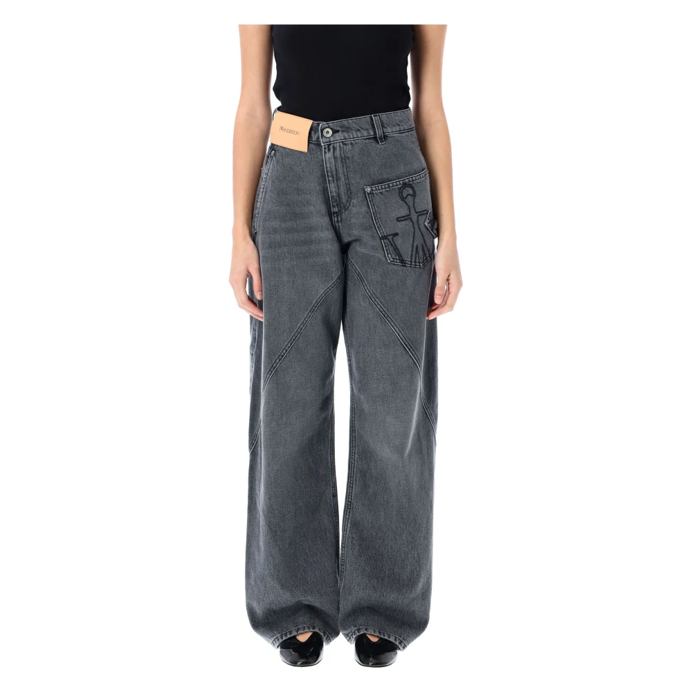 JW Anderson Grijze Twisted Workwear Denim Broek Gray Dames