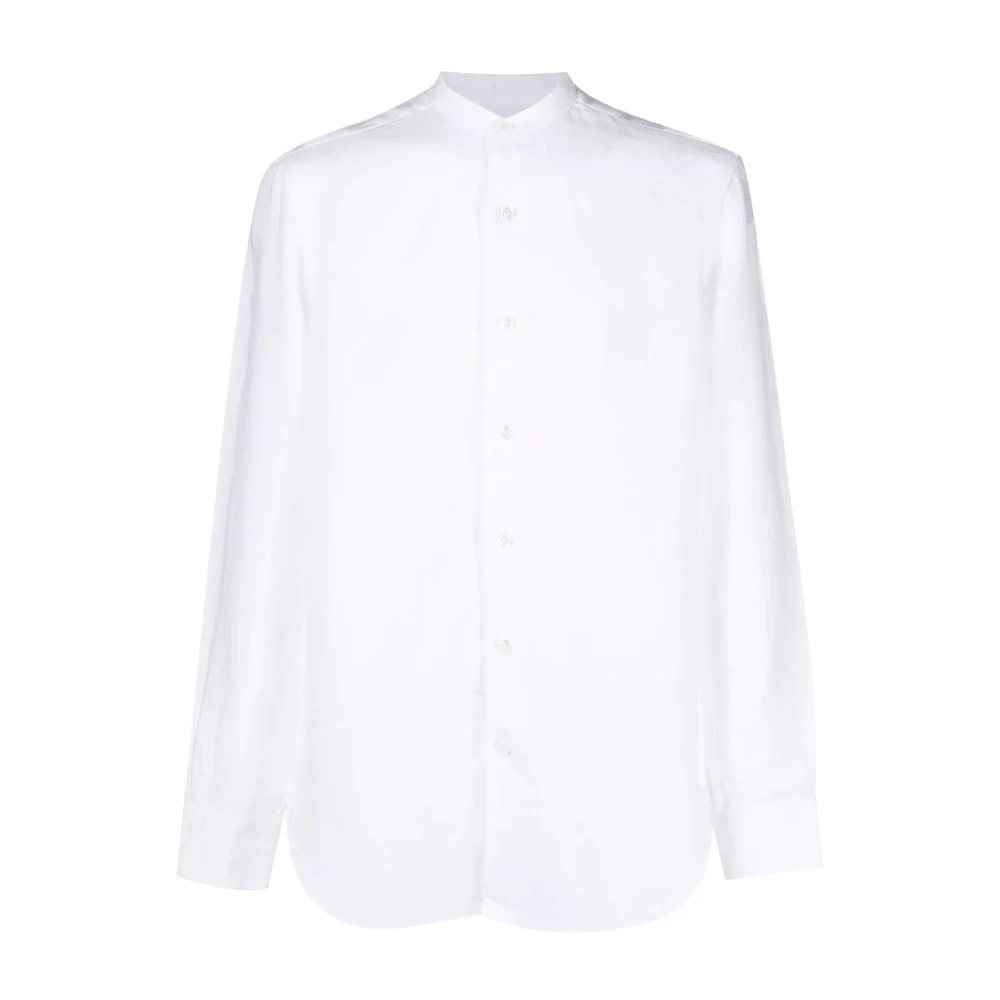 Barba Linnen Mao Kraag Shirt White Heren