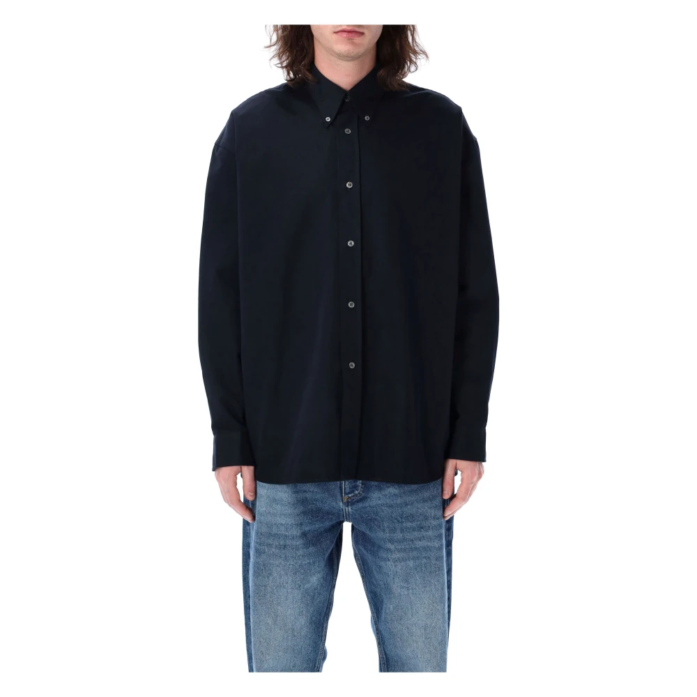 Studio Nicholson Donkerste Navy Twill Overhemd Verhoog Stijl Blue Heren