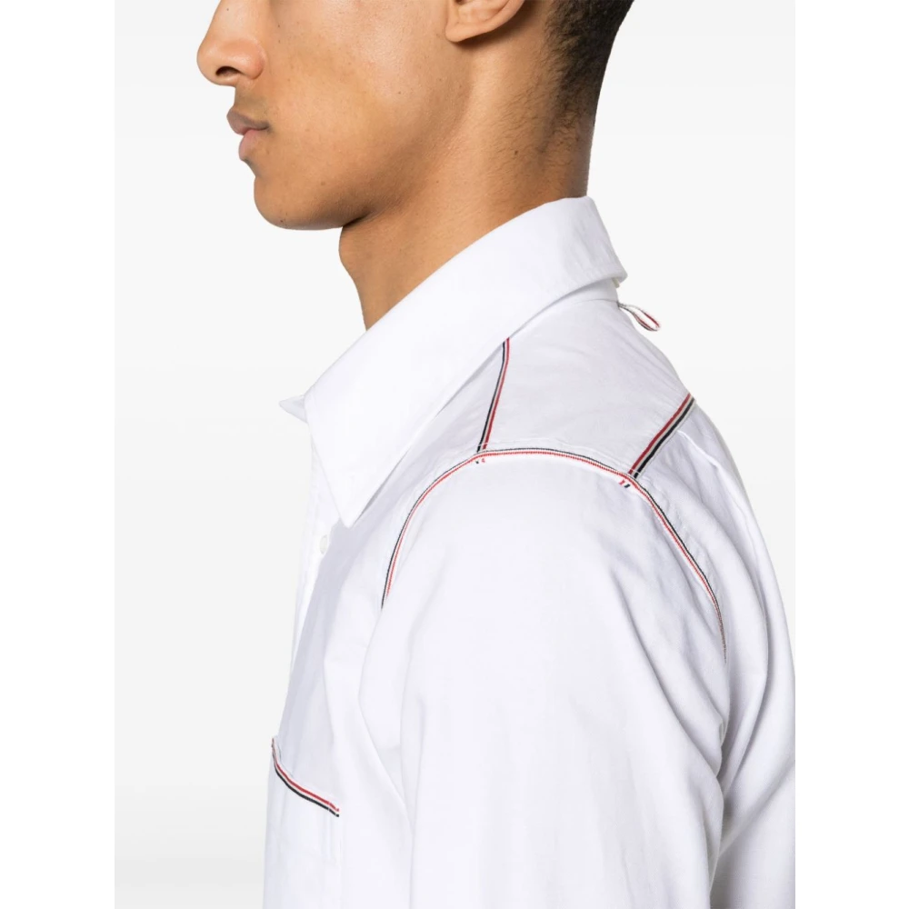 Thom Browne Witte Oxford Overhemd met Gestreepte Rand White Heren