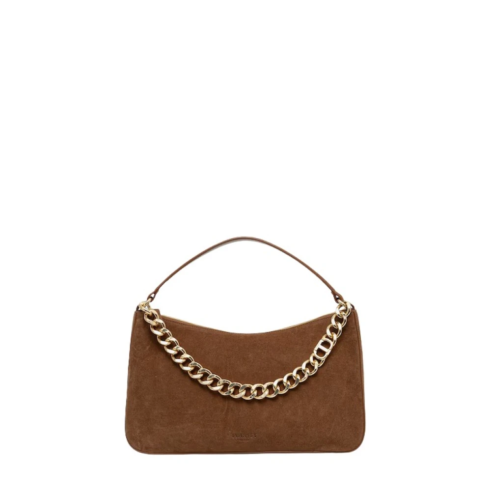 Twinset Brown Handbags, Female, One Size, Leather Handbag With Clasp