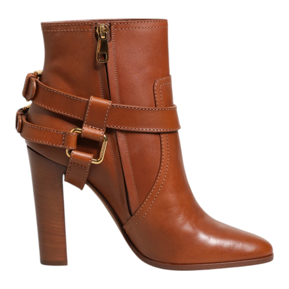 Dolce & Gabbana Donna Marrone Stivaletti In Pelle Con Logo Dg