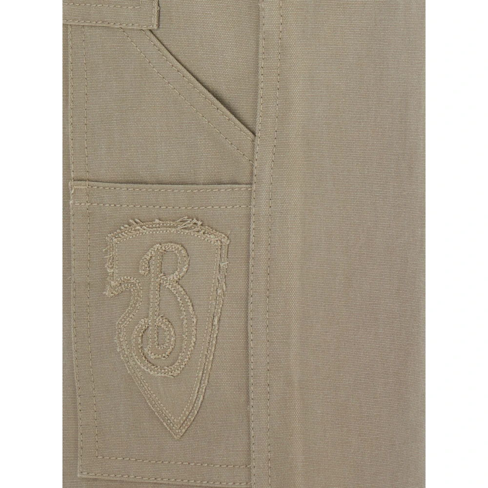 Burberry Beige broek met logo borduursel en geruite zoom Beige Heren