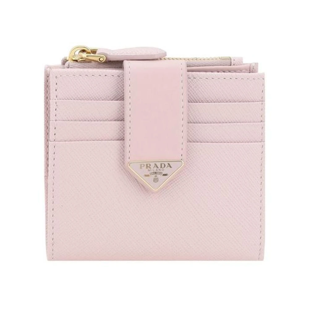 Prada Women's Pink Wallets & Cardholders, One Size, Elegant Leather Bifold Wallet With Logo Plaque