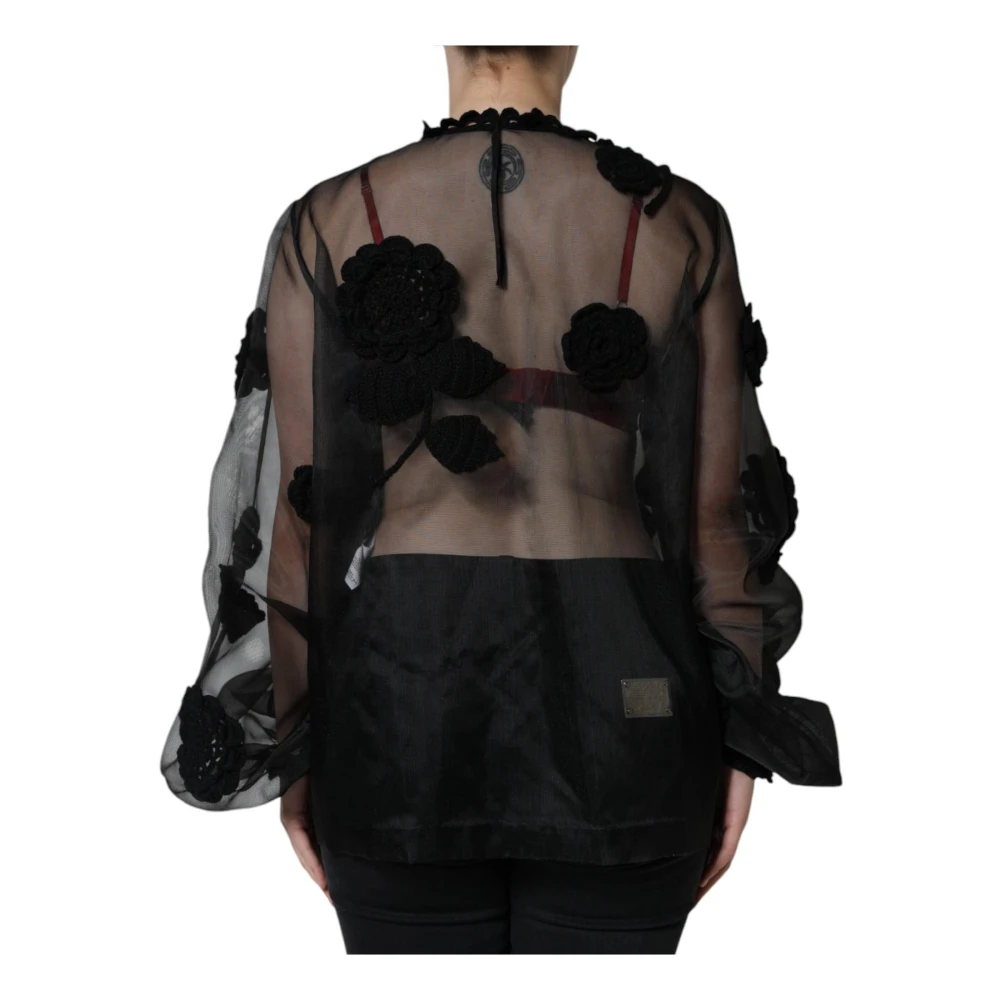 Dolce & Gabbana Bloemen Mesh Lange Mouw Blouse Black Dames