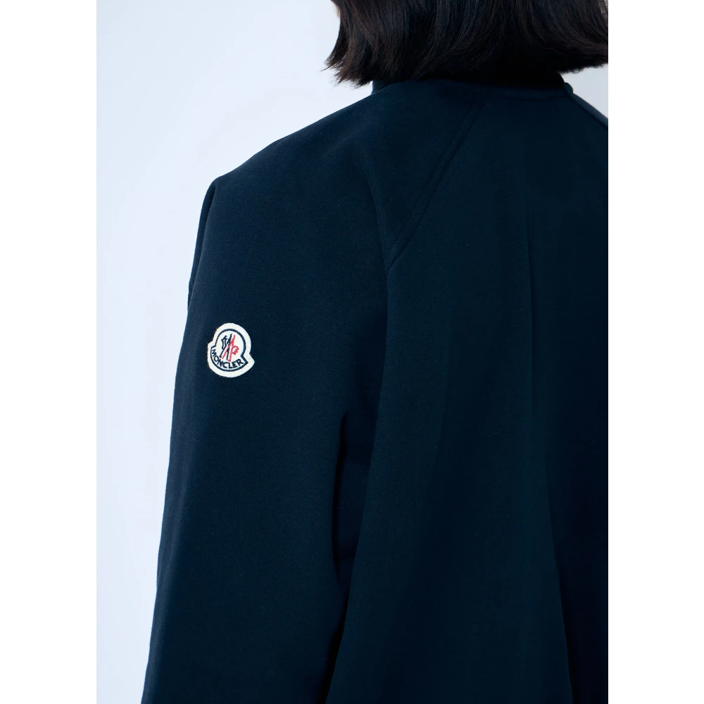 Moncler Katoenen Zip-Up Sweatshirt met Logo Patch Blue Dames
