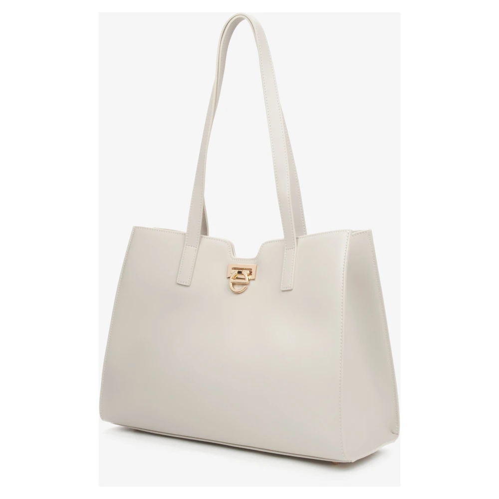 Estro Dames Licht Beige Leren Shopper Tas met Gouden Hardware Er00115798 Beige Dames