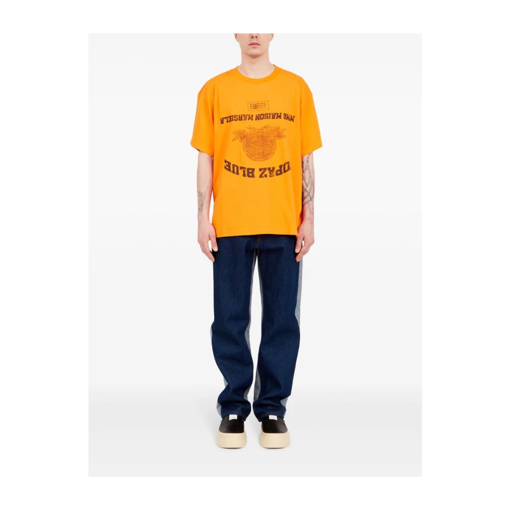 MM6 Maison Margiela Orange Topaz Blue Jersey T-shirt van katoen Orange Heren