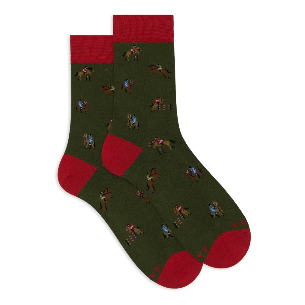 Gallo Groene sokken met paardrijdmotief Multicolor Heren