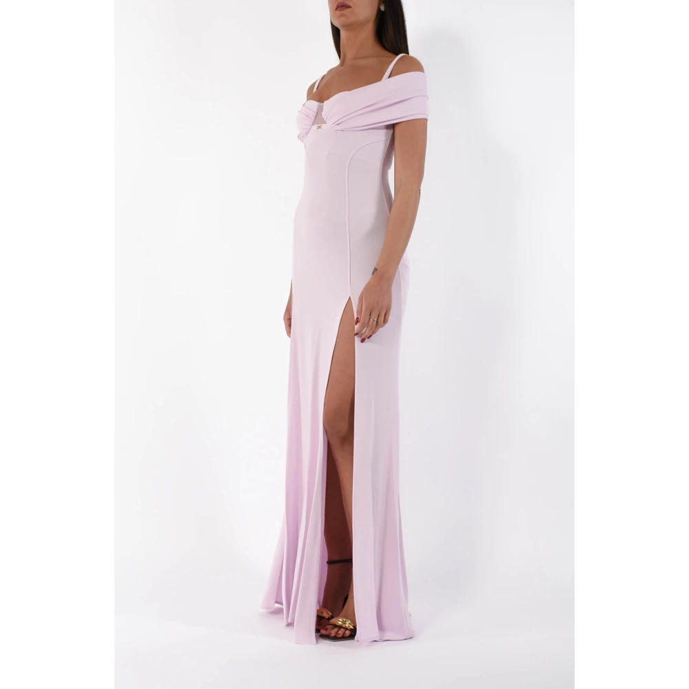 Elisabetta Franchi Jersey Crêpe Korsetjurk met Gedrapeerde Schouders Pink Dames