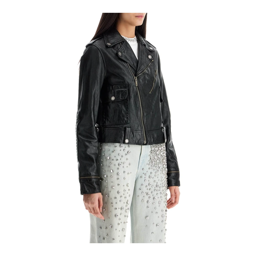 Golden Goose Glanzend Zwart Lamsleren Bikerjack Black Dames