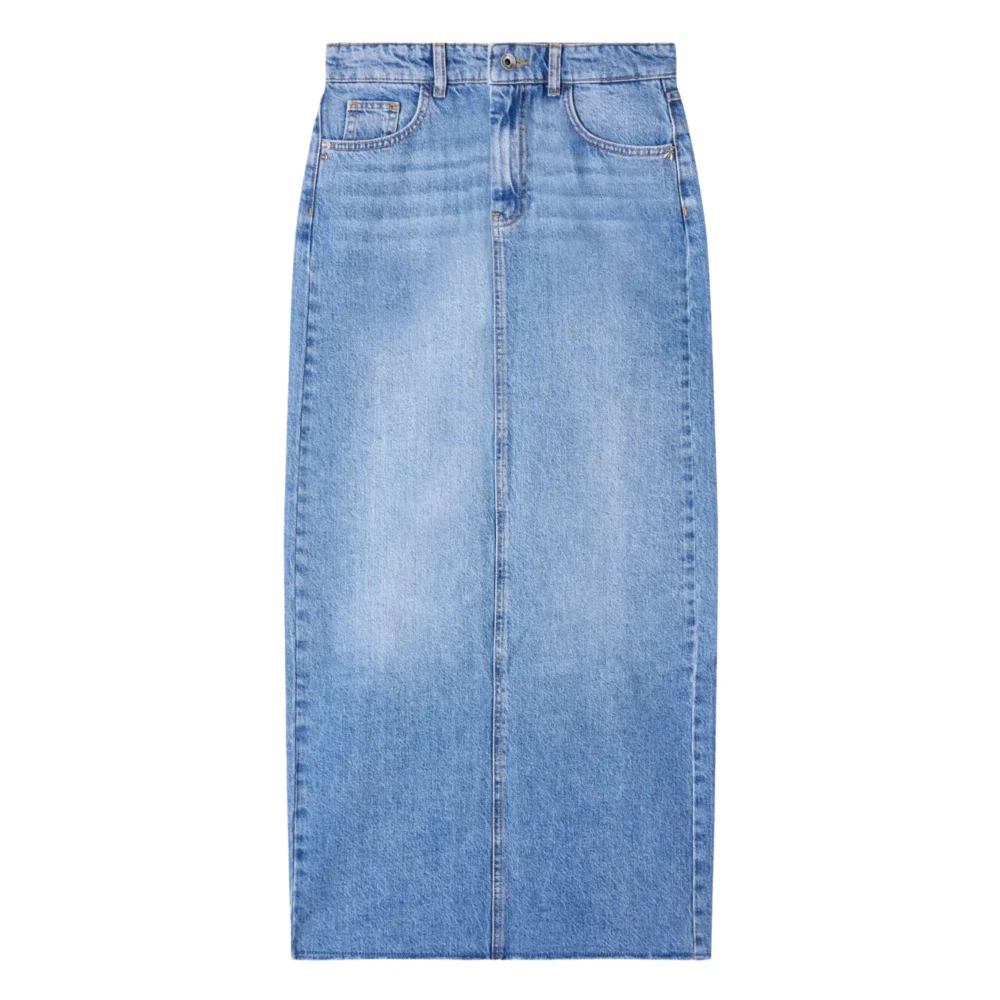 PATRIZIA PEPE Denim Maxi Rok met Diepe Split Blue Dames