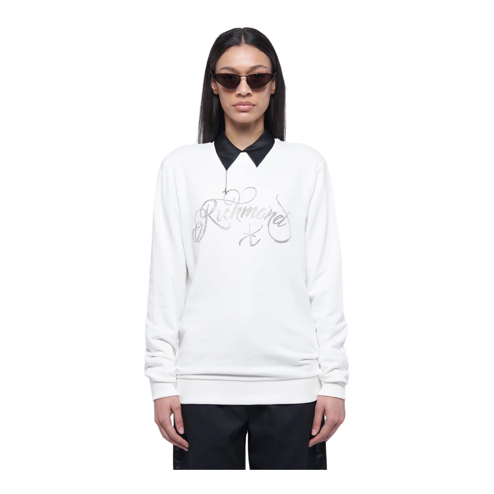 John Richmond Paillet Logo Ronde Hals Sweater White Dames