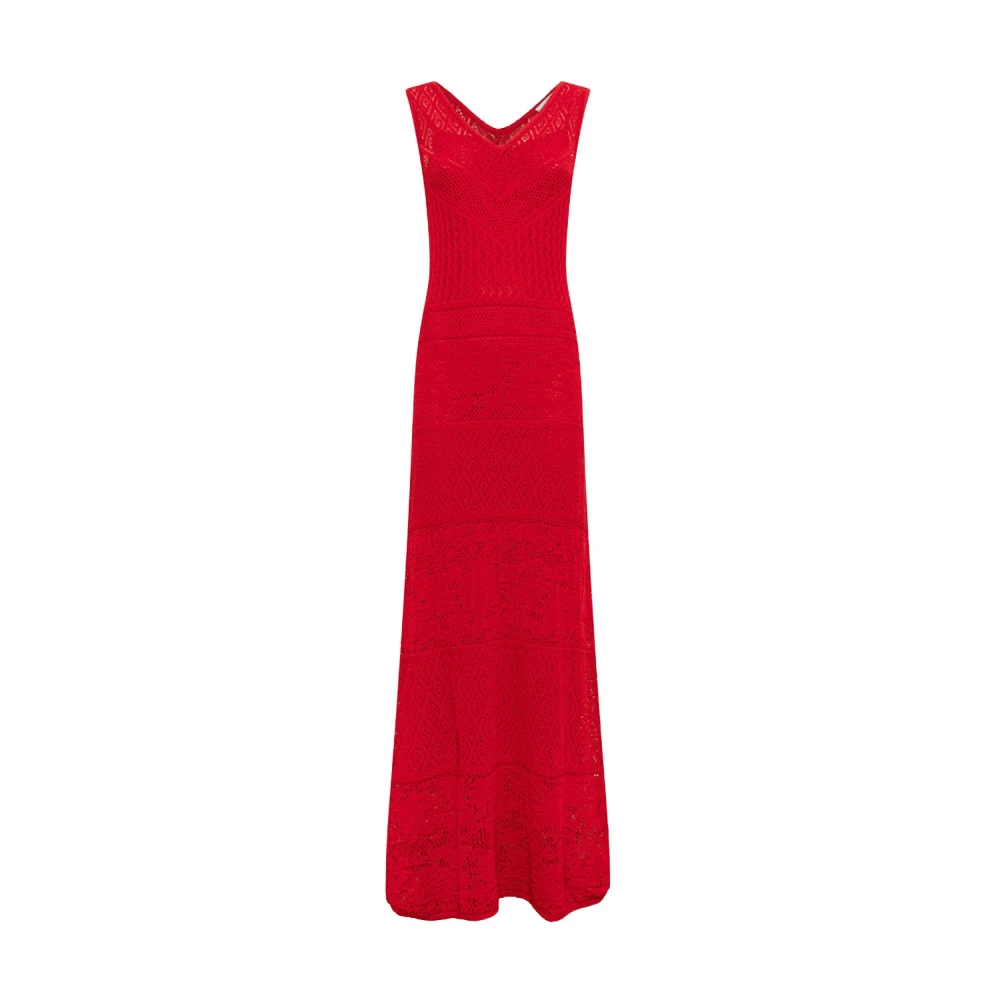 Blugirl Mujer Rojo - Vestido Maxi Con Cuello En V De Punto De Crochet - Dresses - M