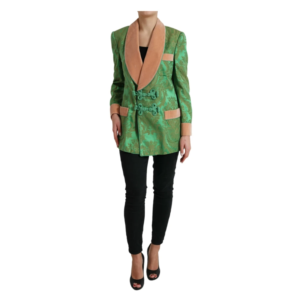 Dolce & Gabbana Groene Bloemen Double Breasted Jas Green Dames