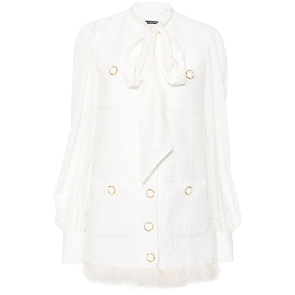 Balmain Witte Tweed Jurk met Metallic Details White Dames