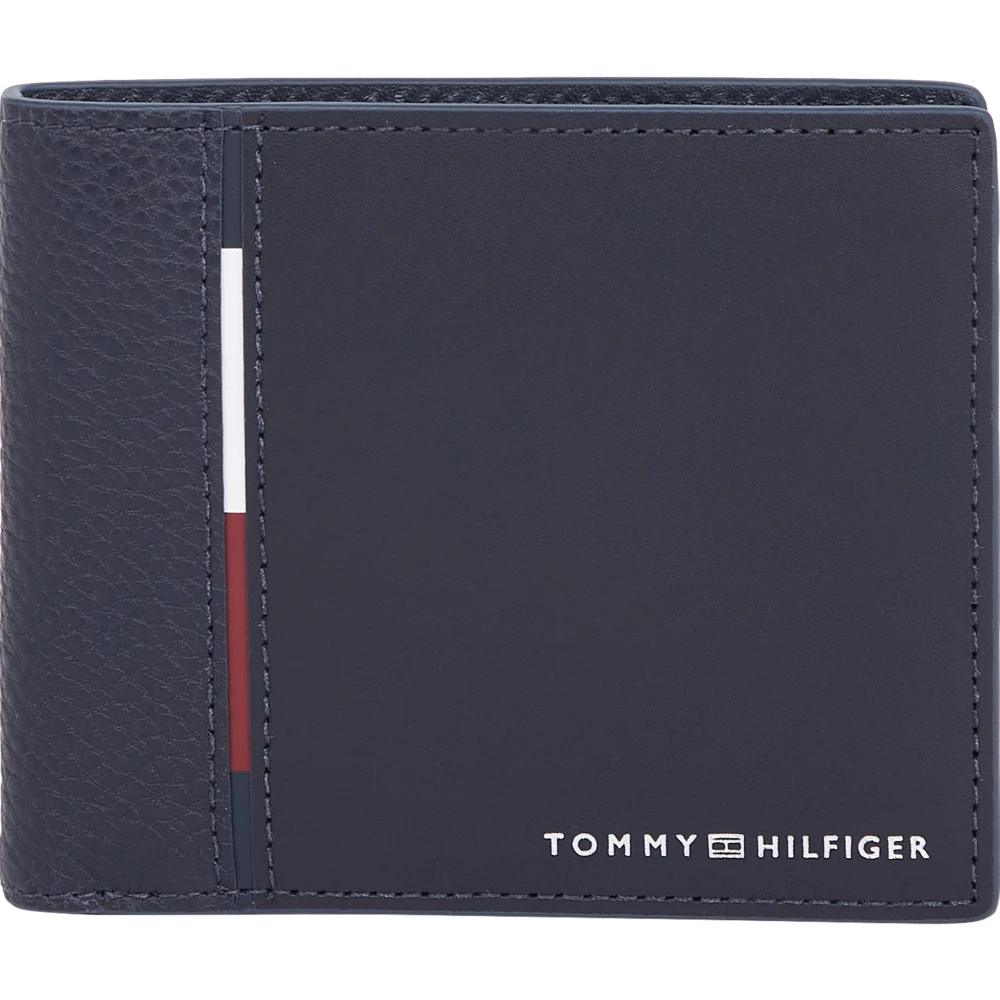 Tommy Jeans Blauwe leren Bifold-portemonnee Compacte stijl Blue Heren