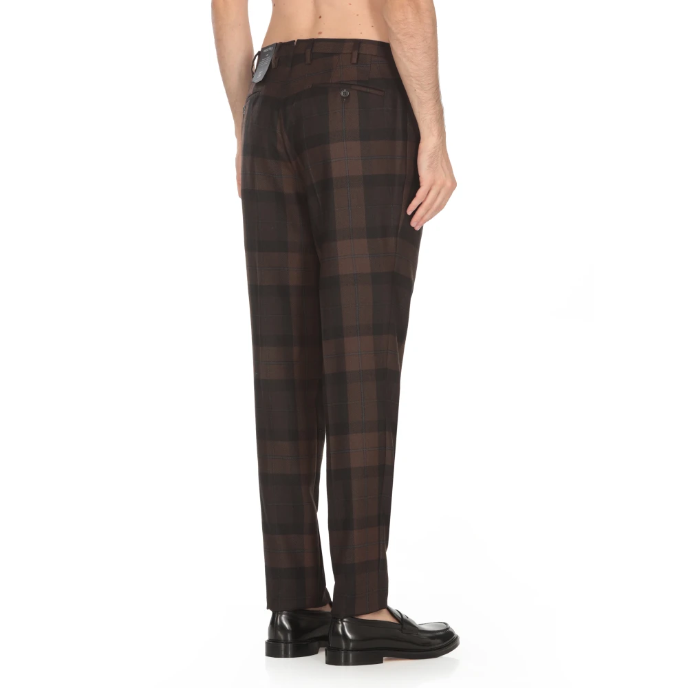 Incotex Geruite Patroon Wollen Broek Bruin Brown Heren