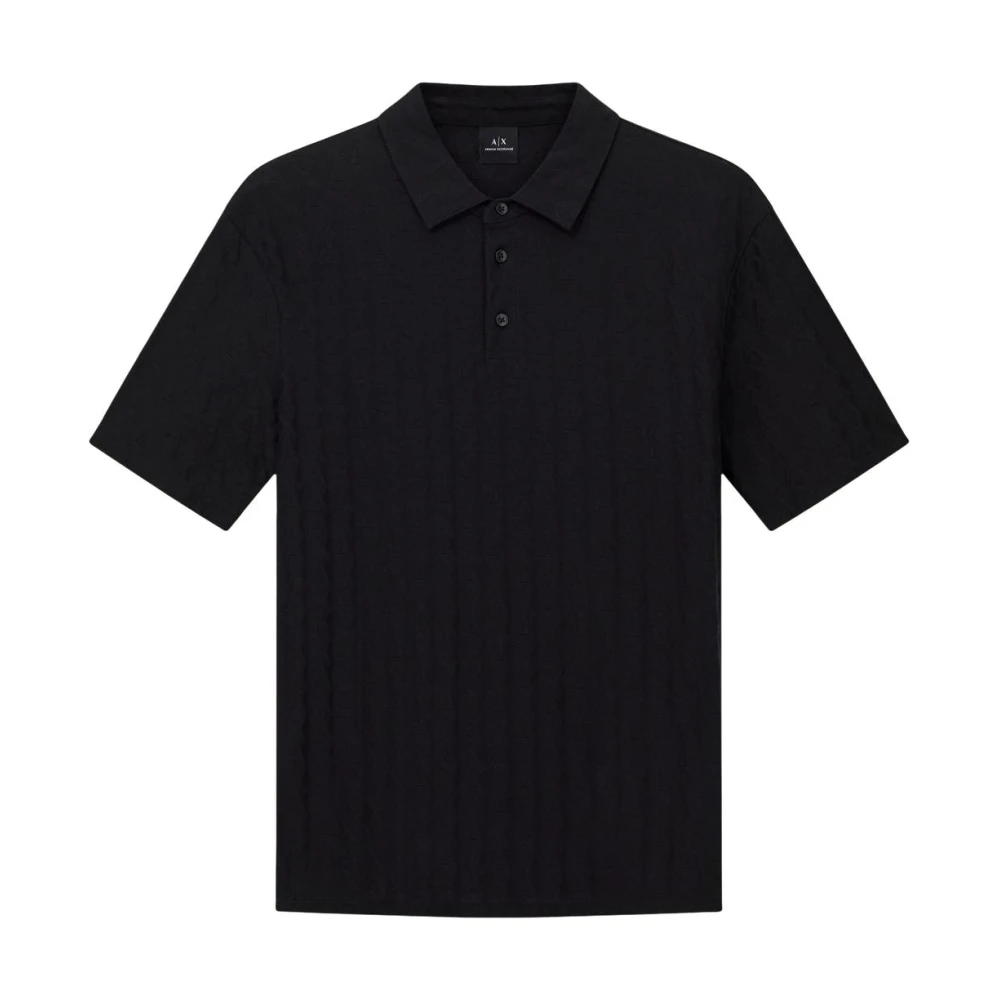 Armani Exchange Men's Black Short Sleeve Polo Shirt With Button Fastening