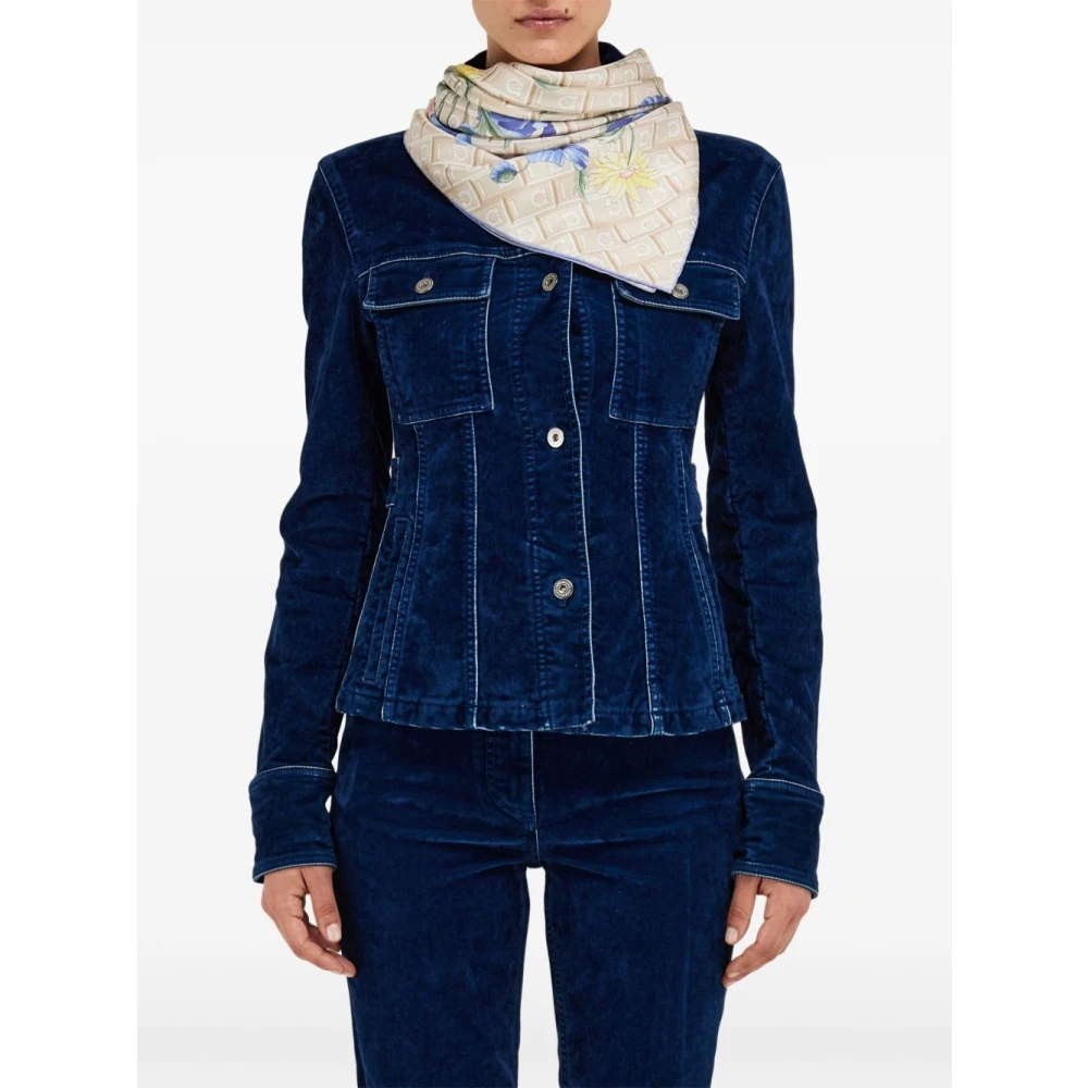 Salvatore Ferragamo Blauwe Zijden Boeketprint Sjaal Multicolor Dames