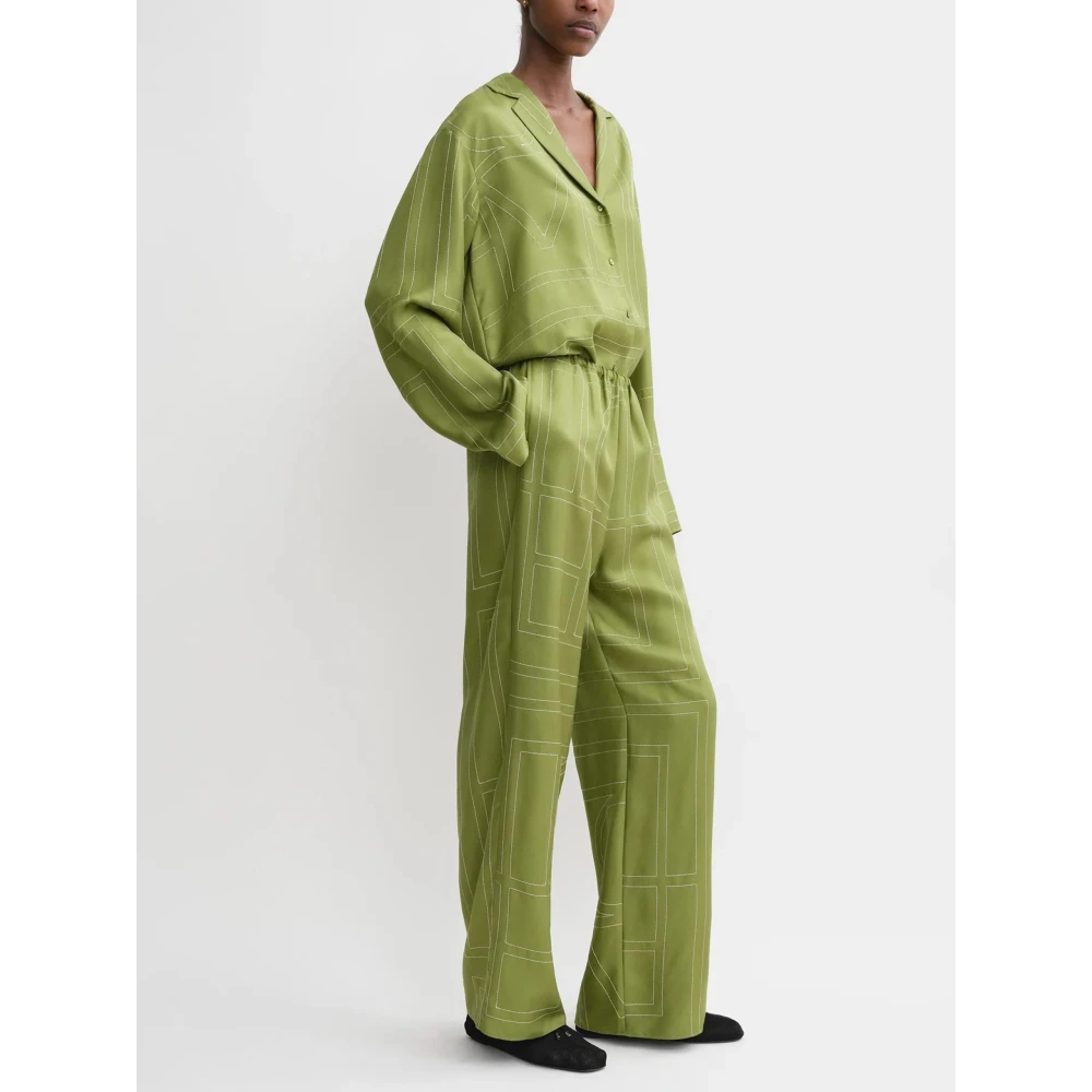 TotêMe Zijden Monogram PJ Broek Green Dames