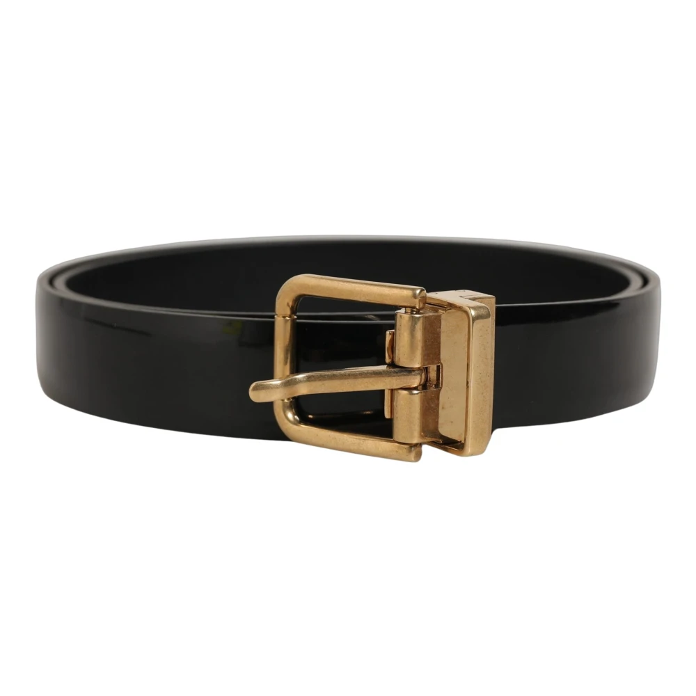 Dolce & Gabbana Black Classic Leather Gold Tone Buckle Belt - 85 cm / 34 Inches - Image 2