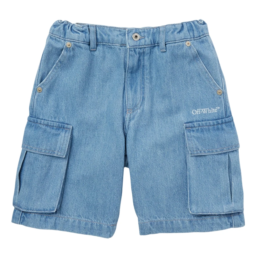 Off White Boys Blue Shorts, 4 Y, Diag Sketch Denim Cargo Shorts