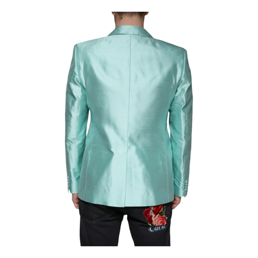 Dolce & Gabbana Mint Groene Zijden Slim Fit Blazer Green Heren
