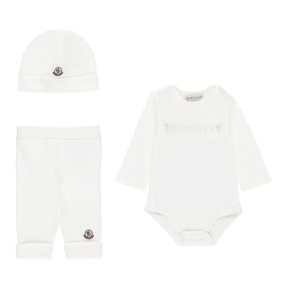 Moncler Baby Onesie Set med Logoed Patch White, Pojke