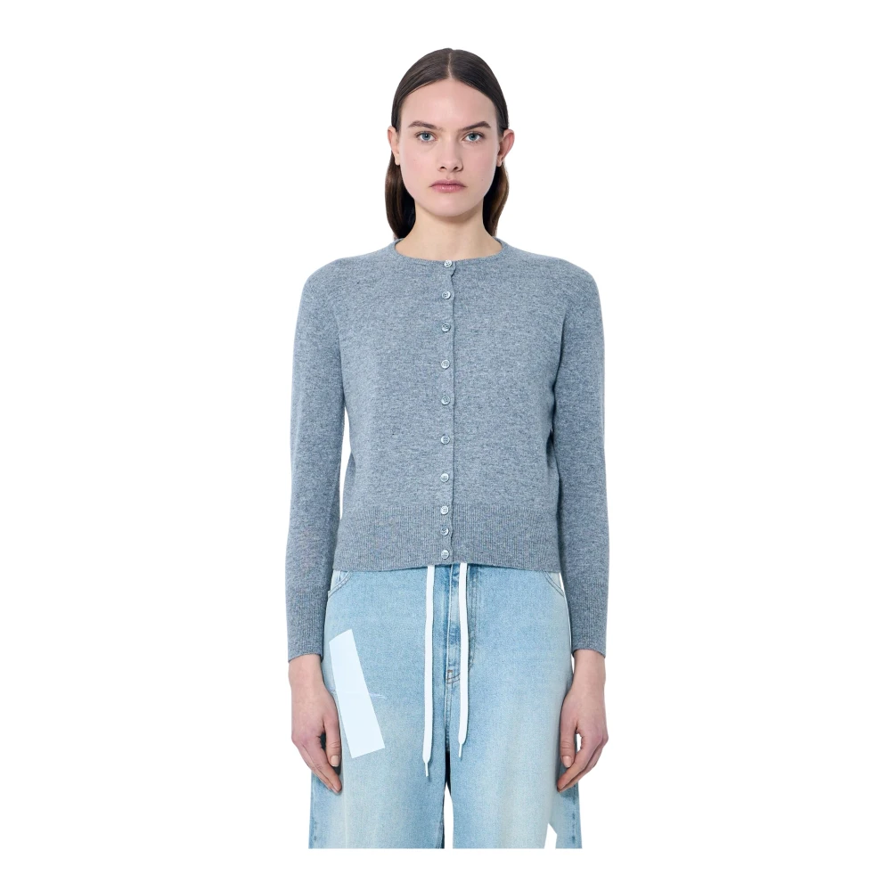 Maison Margiela Stickad ull kofta med knappar Gray, Dam